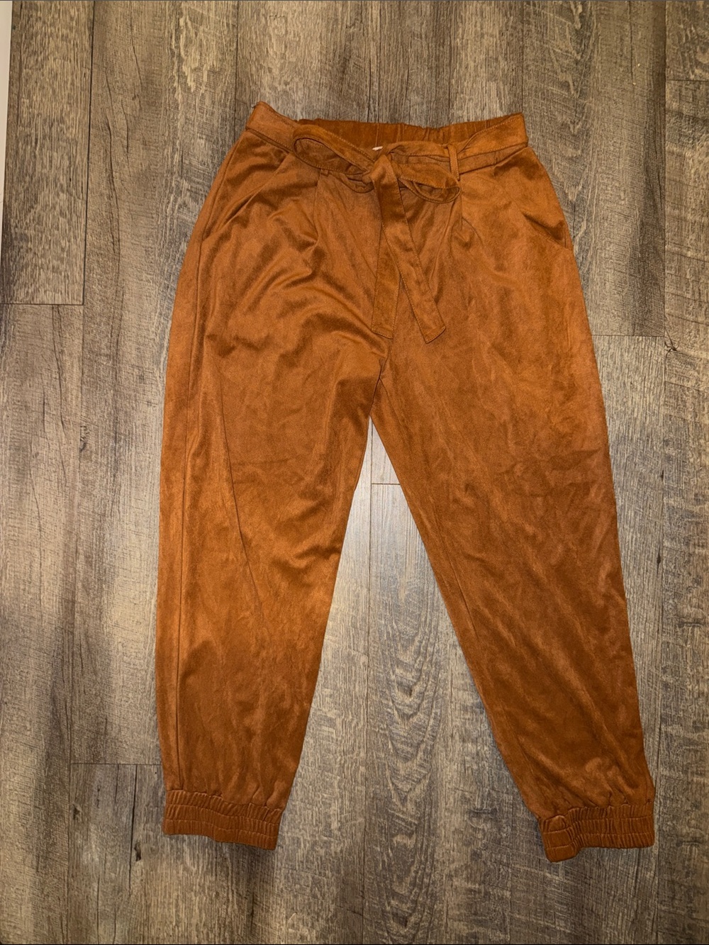 Women’s Suede Brown Casual Tie-Waist Pants